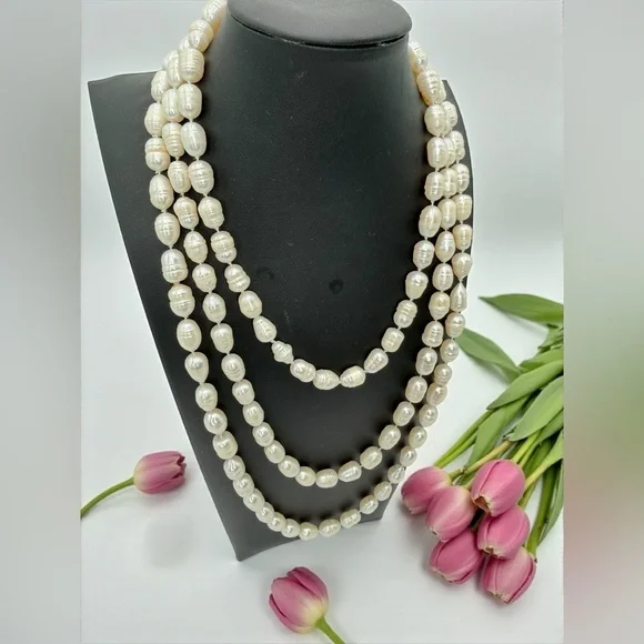 64” Genuine Baroque Pearl Opera Necklace 160g Cream Ivory Statement Piece - Picture 5 of 17